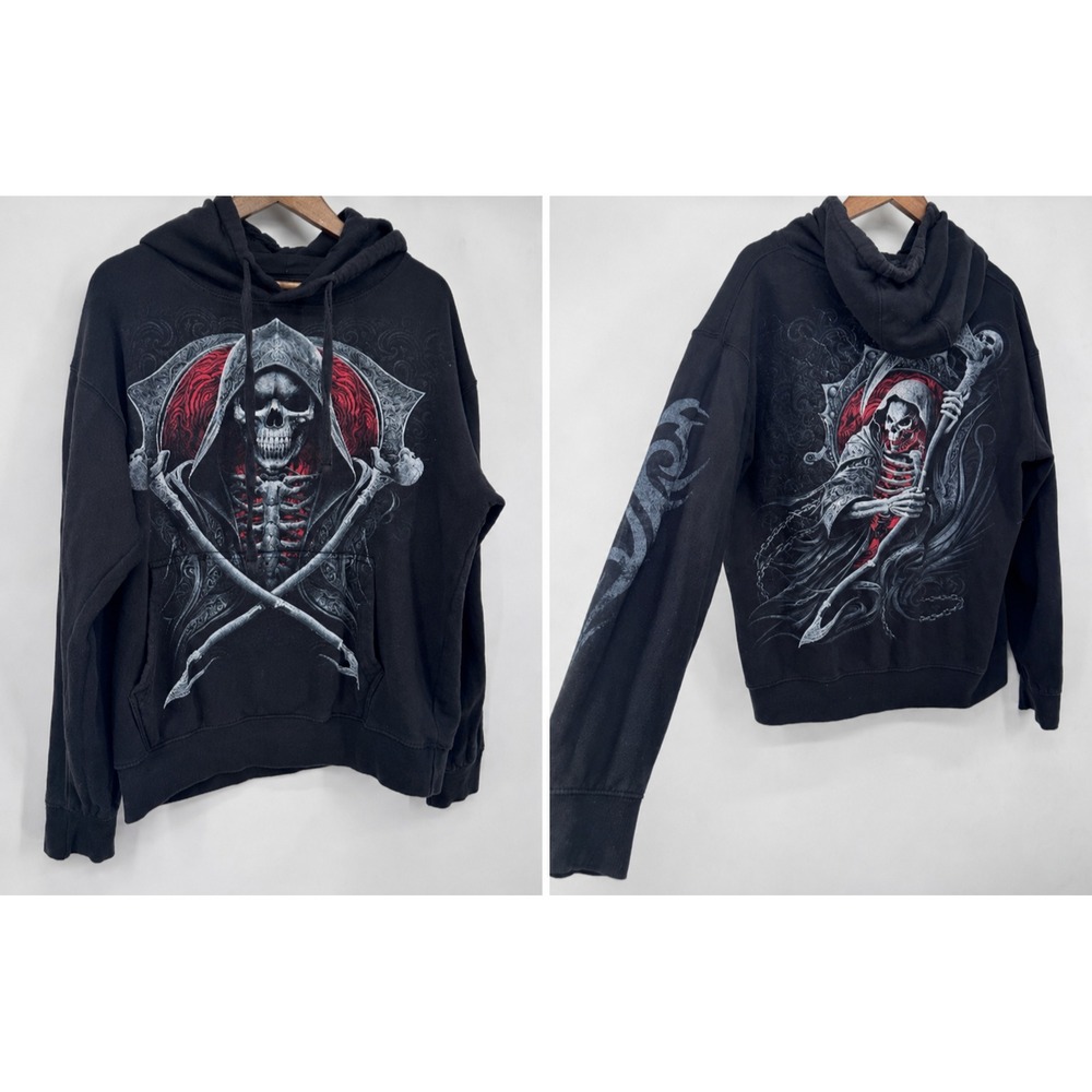 VTG Y2K Spiral Hoodie Grim Reaper's Portal Door Gothic Grunge Black Size XL